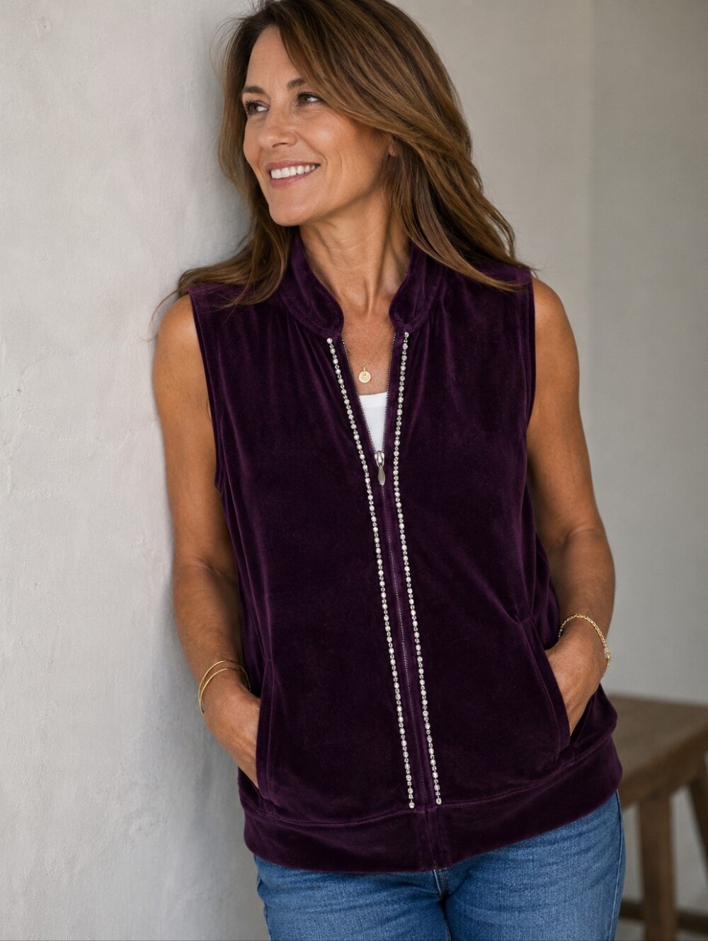 NWT! Kate Hill Velour Velvet Sleeveless Vest Size Small